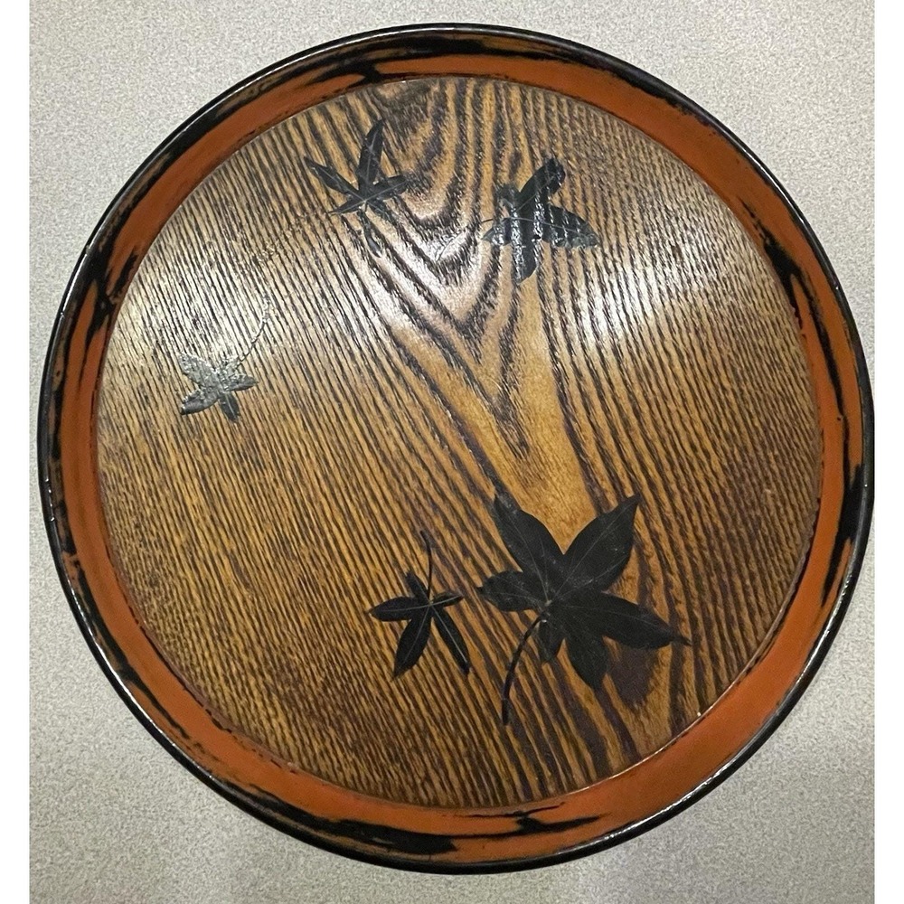 Set Of 3 Vintage Round 10" Japanese Wood Serving Tea Tray Plate Oriental Decor - Picture 3 of 16